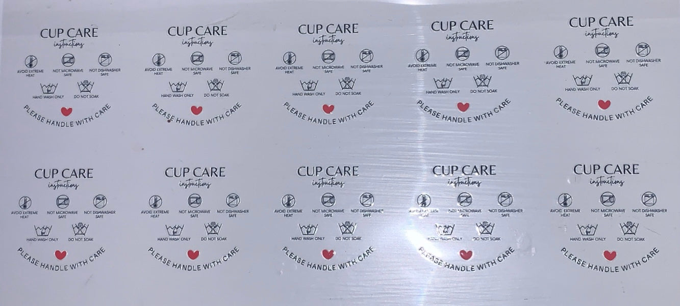 16oz UV DTF 10x cup decals on a sheet Libbey Handwash Only handle with care #45