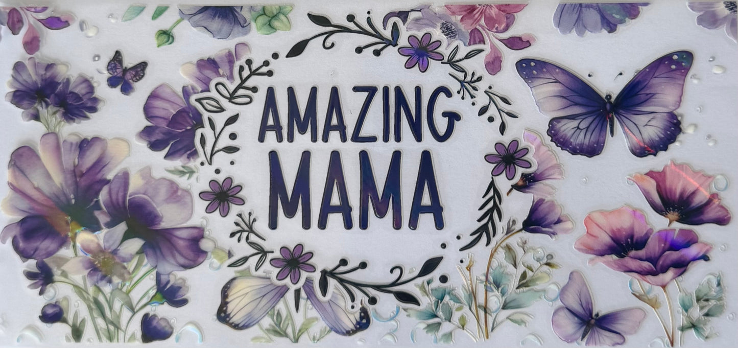 16oz UV DTF Libbey Wrap holographic amazing mama flowers Mothers Day #39