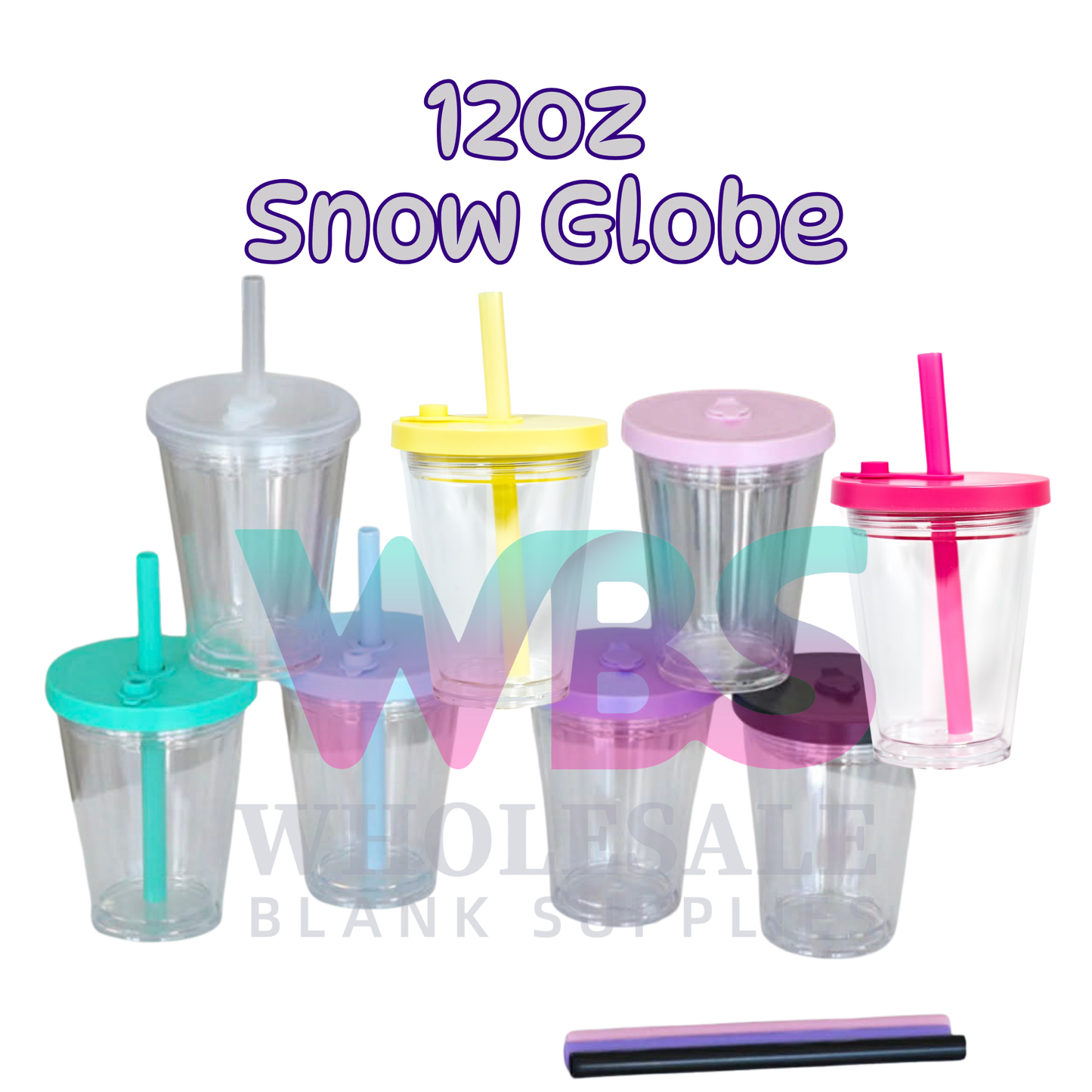 🔥 12oz Boba Stadium Acrylic Snow Globe Tumbler | Flat COLOUR Lid | Pre-Drilled Craft Blank ( Pre Drill + Plug)