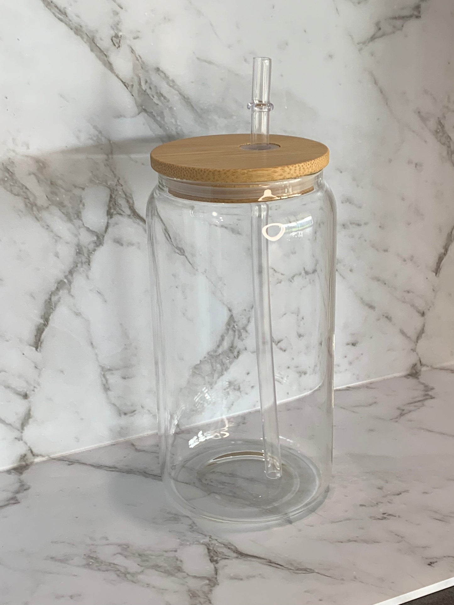 🥂 16oz CLEAR LIBBEY GLASS CAN – With Lid & Straw + FREE Glass Straw ✨