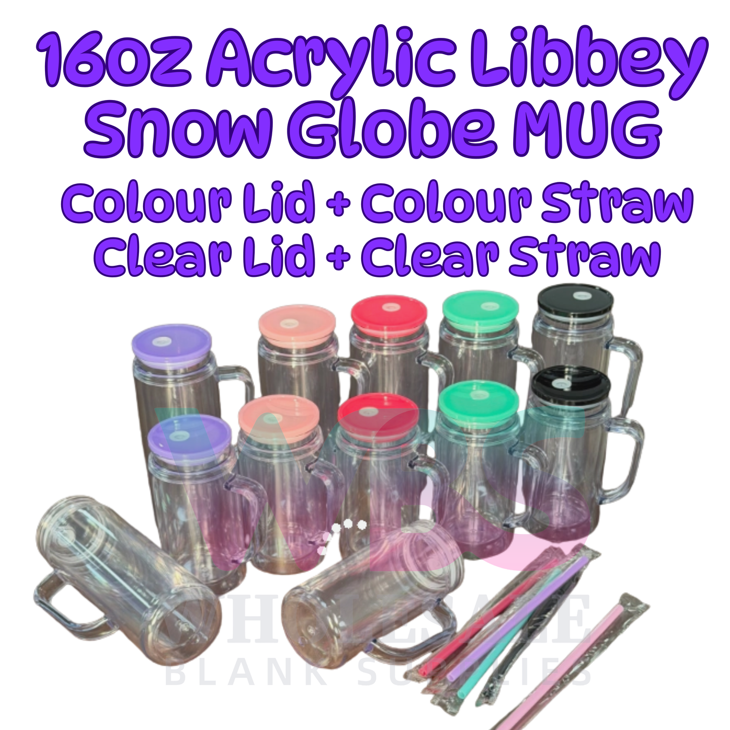 PREORDER NEW MUG ACRYLIC 🌈 16oz Acrylic Libbey-Style Snow Globe Mug with Handle 💦🌈
