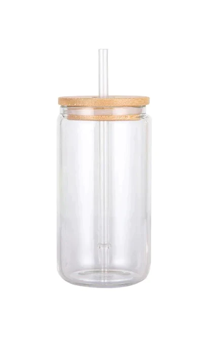 🥂 16oz CLEAR LIBBEY GLASS CAN – With Lid & Straw + FREE Glass Straw ✨