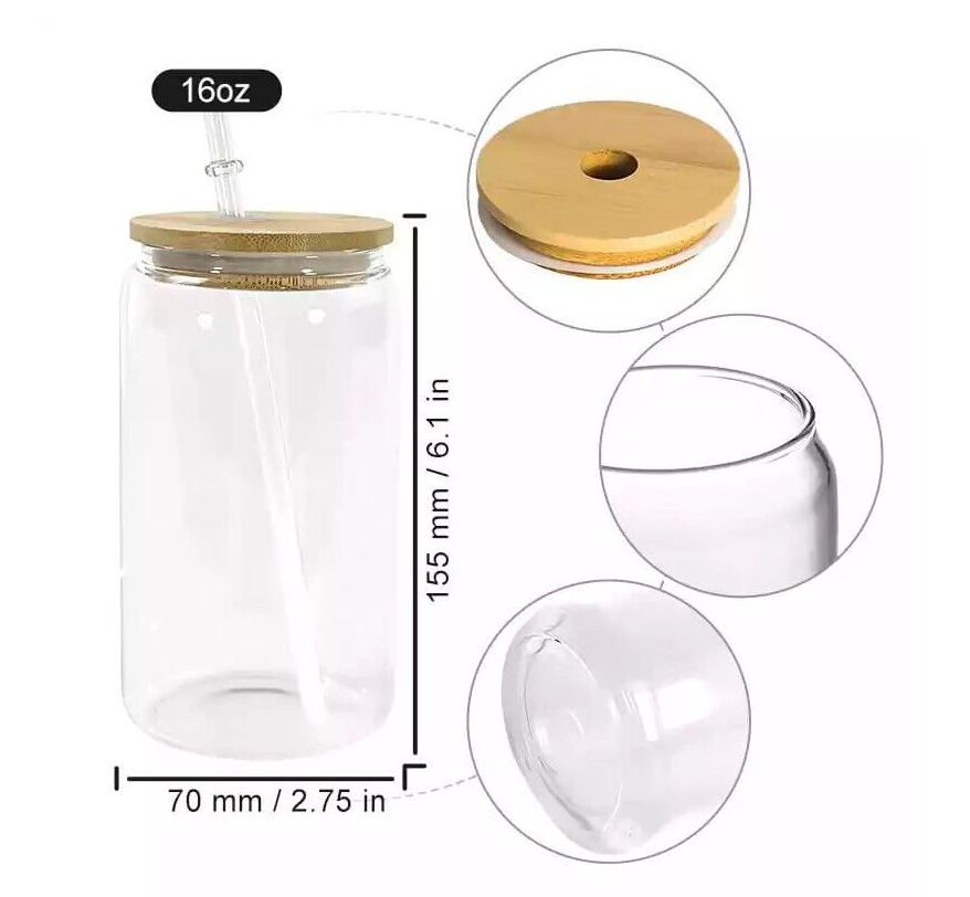 🥂 16oz CLEAR LIBBEY GLASS CAN – With Lid & Straw + FREE Glass Straw ✨