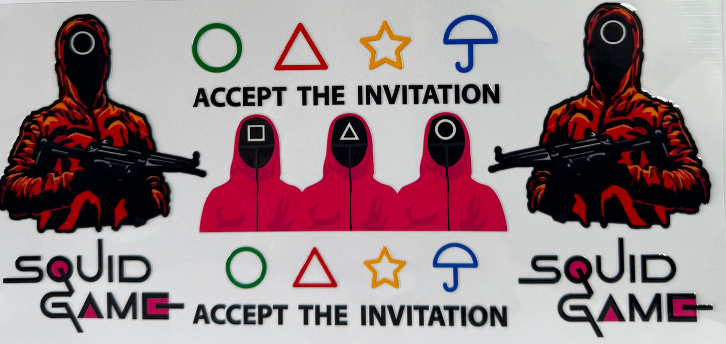 16oz UV DTF Libbey Wrap Squid Games accept the invitation #a5