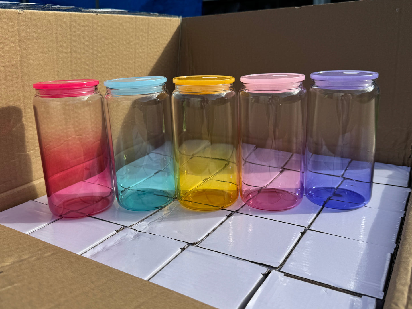 16oz Ombre Glass Libbey Cup – Colour Lid + Straw (V2)