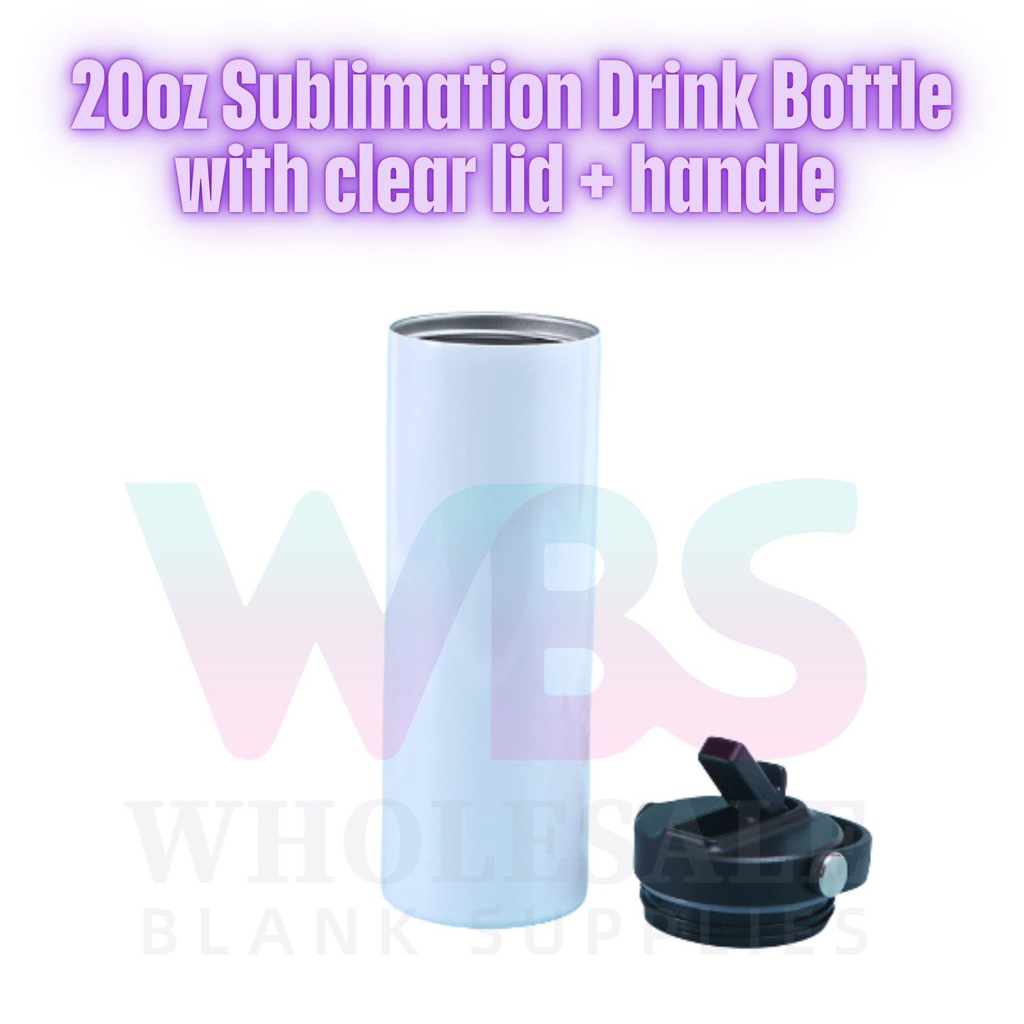 20oz Sublimation Drink Bottle with Handle + Clear Lid