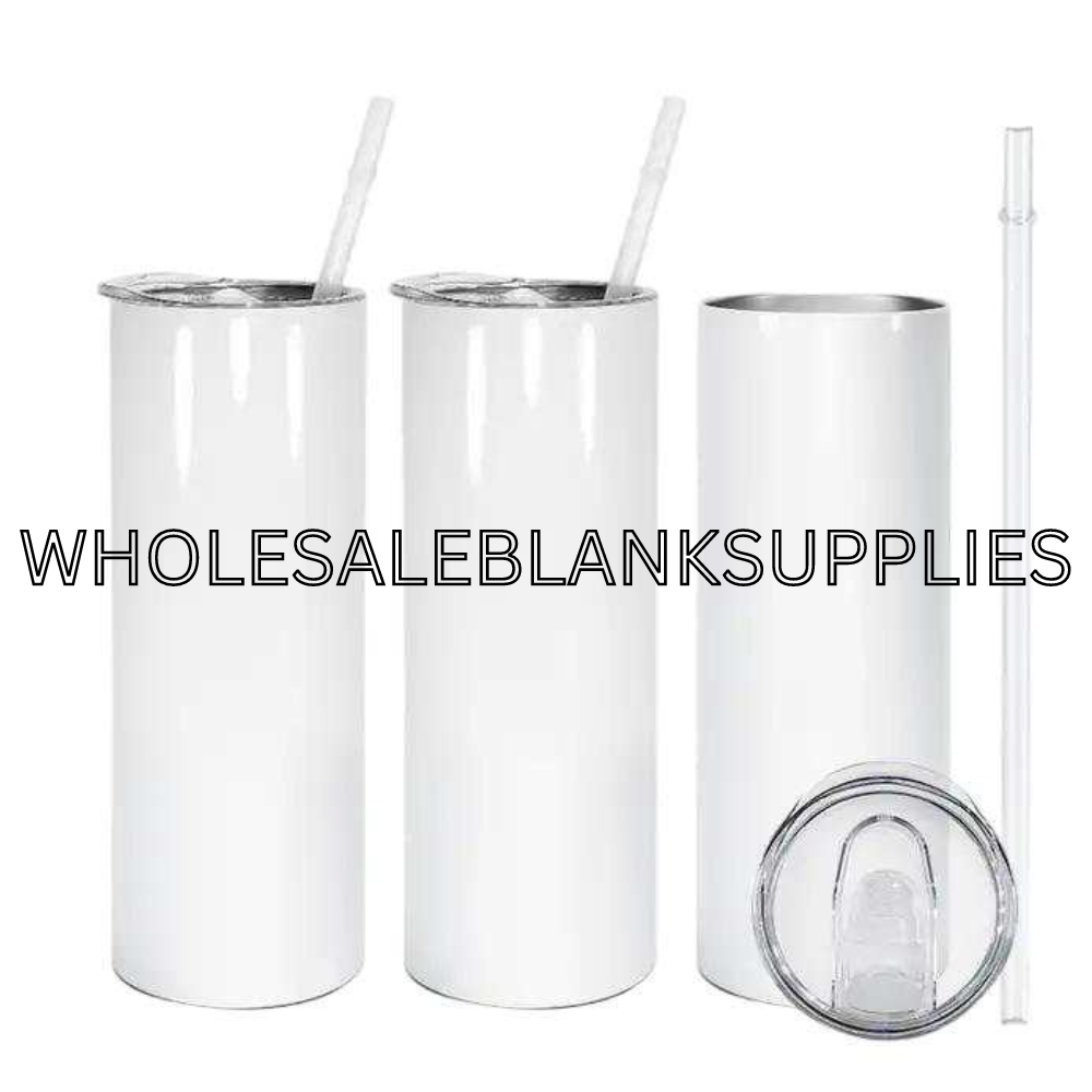 ✨ 20oz Sublimation Skinny Tumbler – Straight ✨ plastic straw / stainless steel straw / rubber bottom / shrink wrap