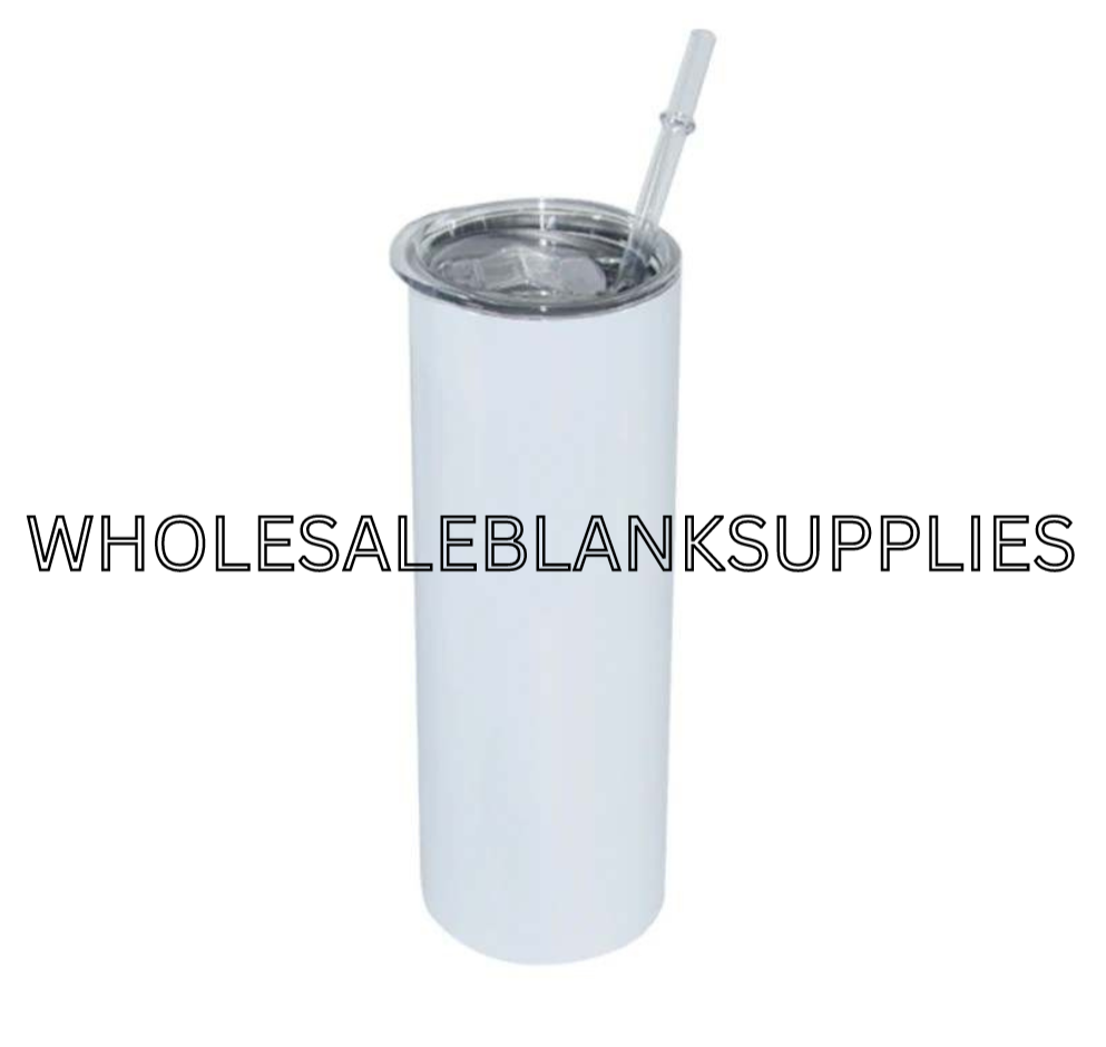 ✨ 20oz Sublimation Skinny Tumbler – Straight ✨ plastic straw / stainless steel straw / rubber bottom / shrink wrap