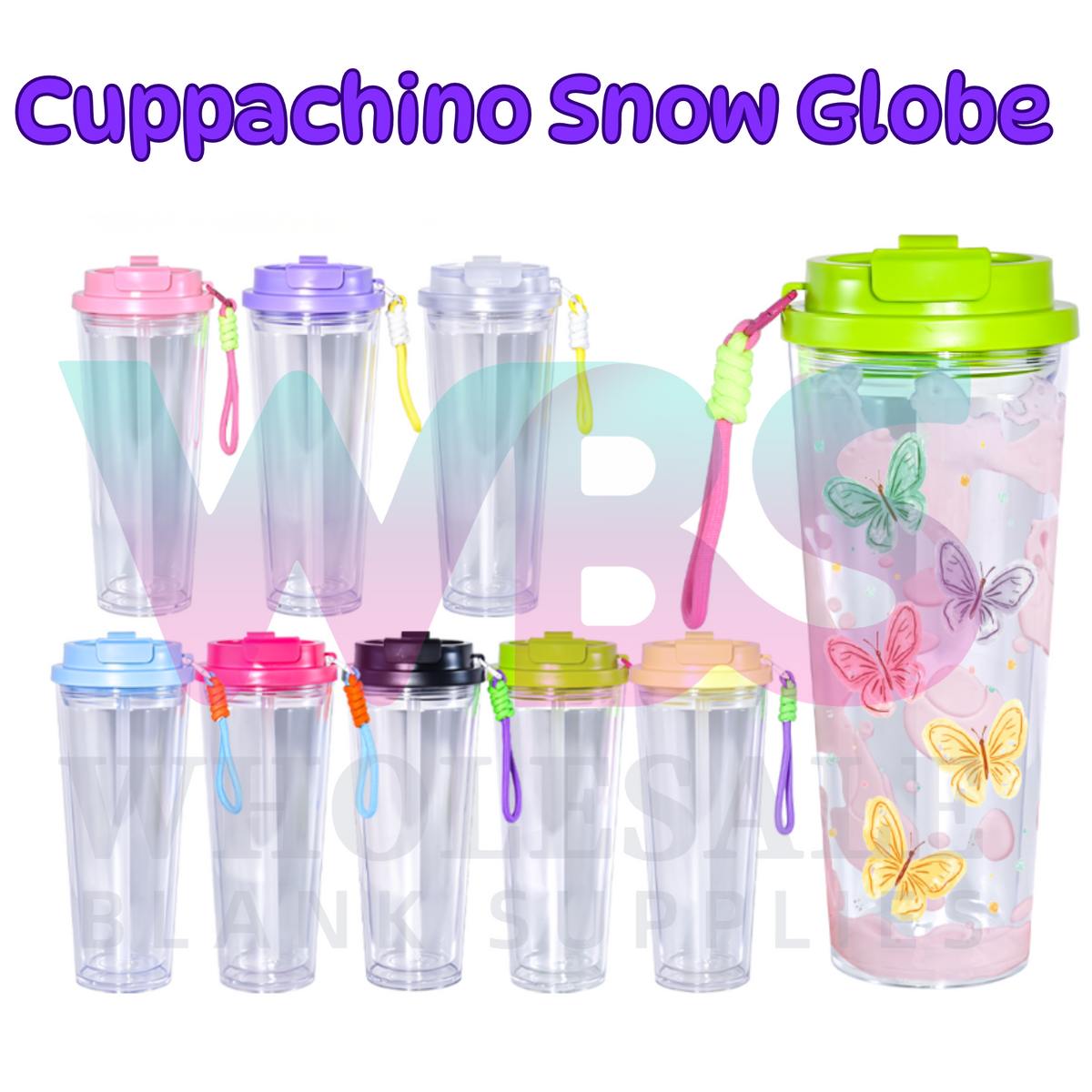 🌈 ACRYLIC 24oz Snow Globe CUPPACINO 💦 Colour Lid Flip Lid