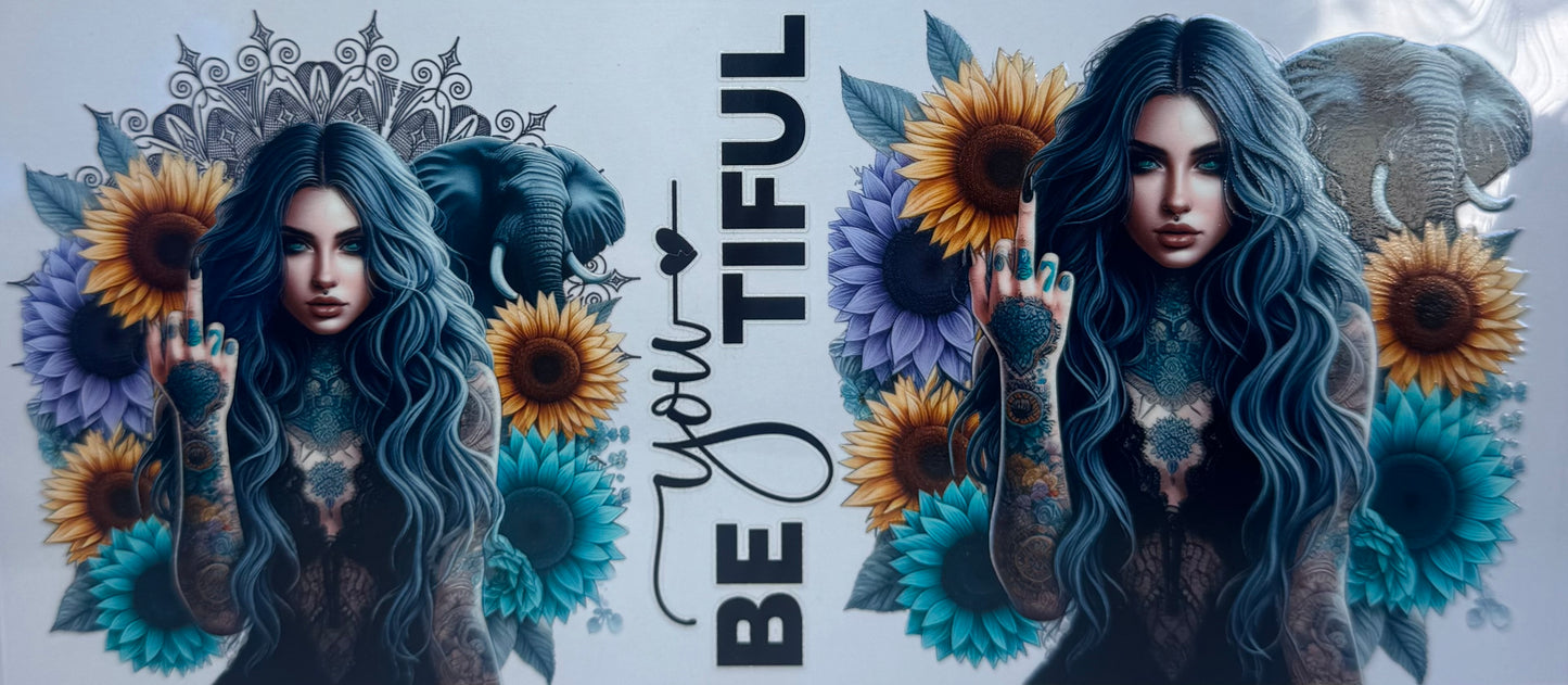 16oz UV DTF Libbey Wraps you beautiful tattoo girl flowers #721