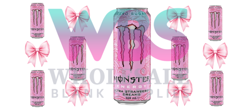 16oz UV DTF Libbey Wrap – Monster Energy Drink Pink Bow STRAWBERRY DREAMS #188