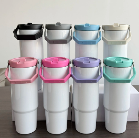 30oz Sublimation Handle Tumbler White | Colour Lid NEW VERSION