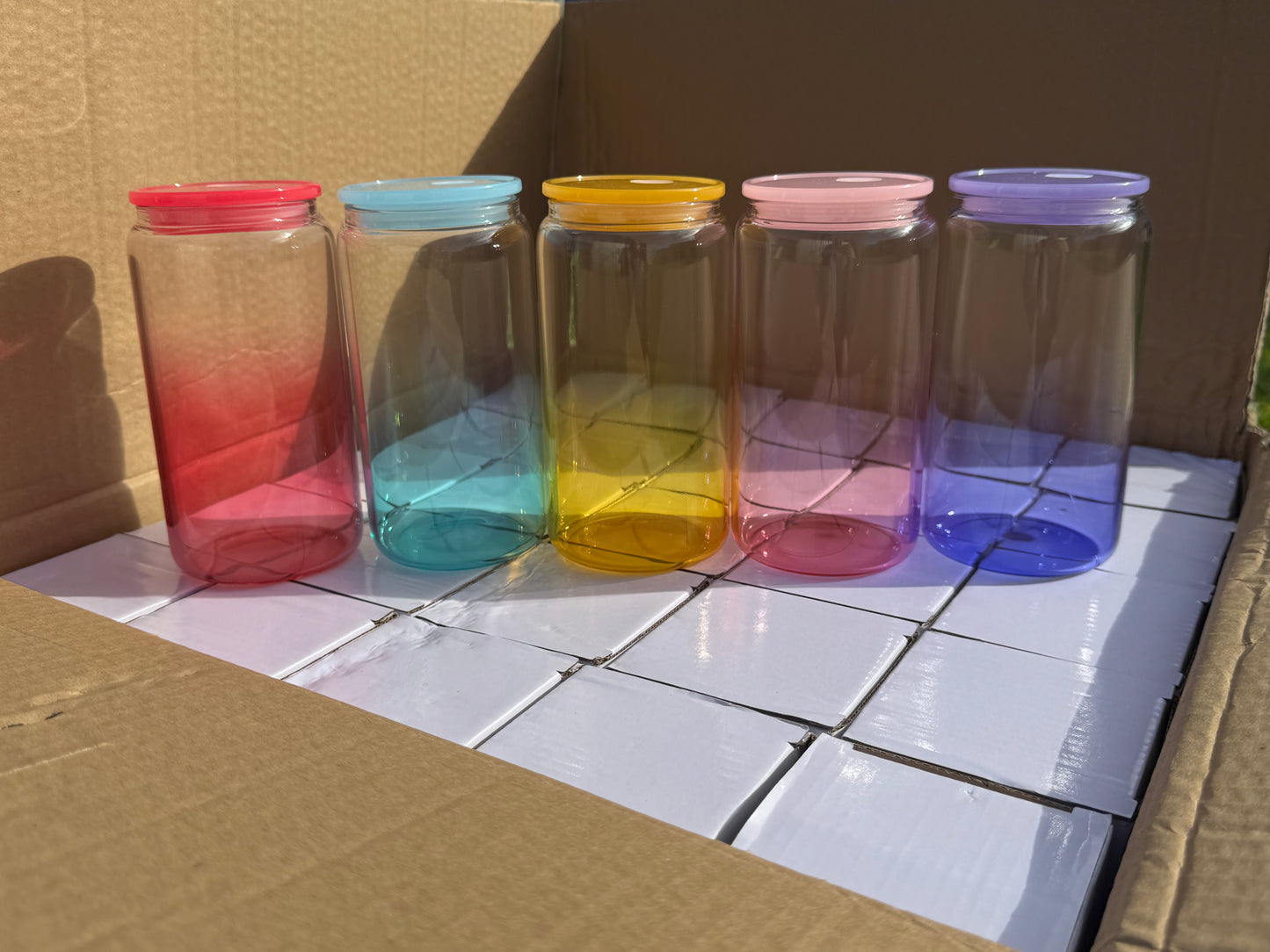 16oz Ombre Glass Libbey Cup – Colour Lid + Straw (V2)