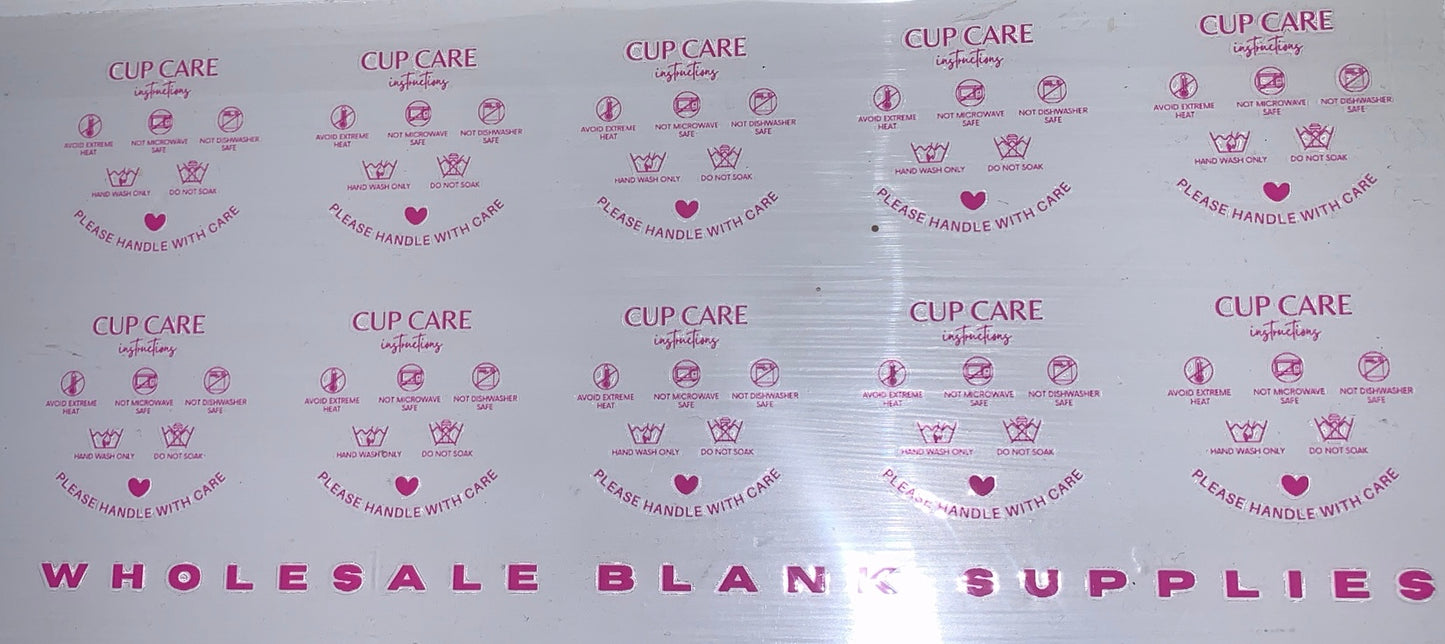 16oz UV DTF PINK 10x cup decals on a sheet Libbey Handwash Only handle with care #53