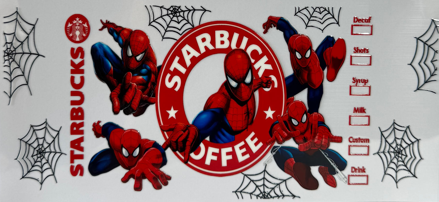 16oz UV DTF Libbey Wrap Starbucks Spider man #a72