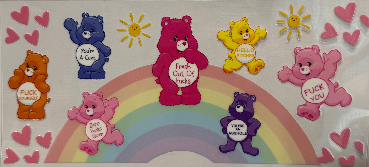 16oz UV DTF Libbey Wrap SWEAR BEAR Carebears rainbows colour #252