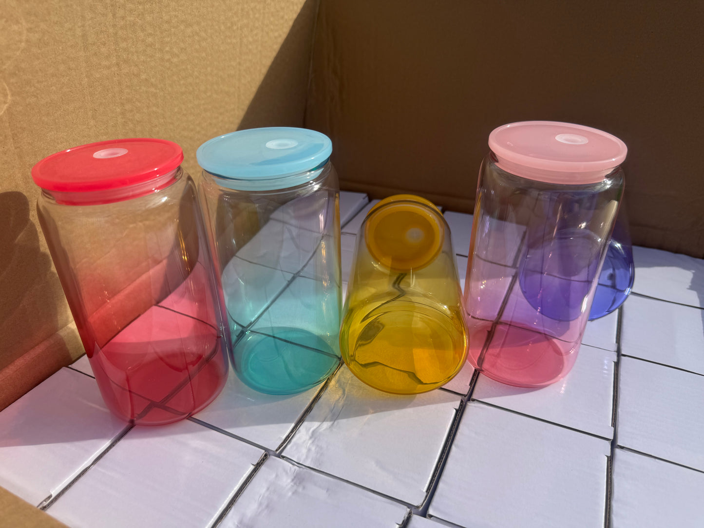 16oz Ombre Glass Libbey Cup – Colour Lid + Straw (V2)