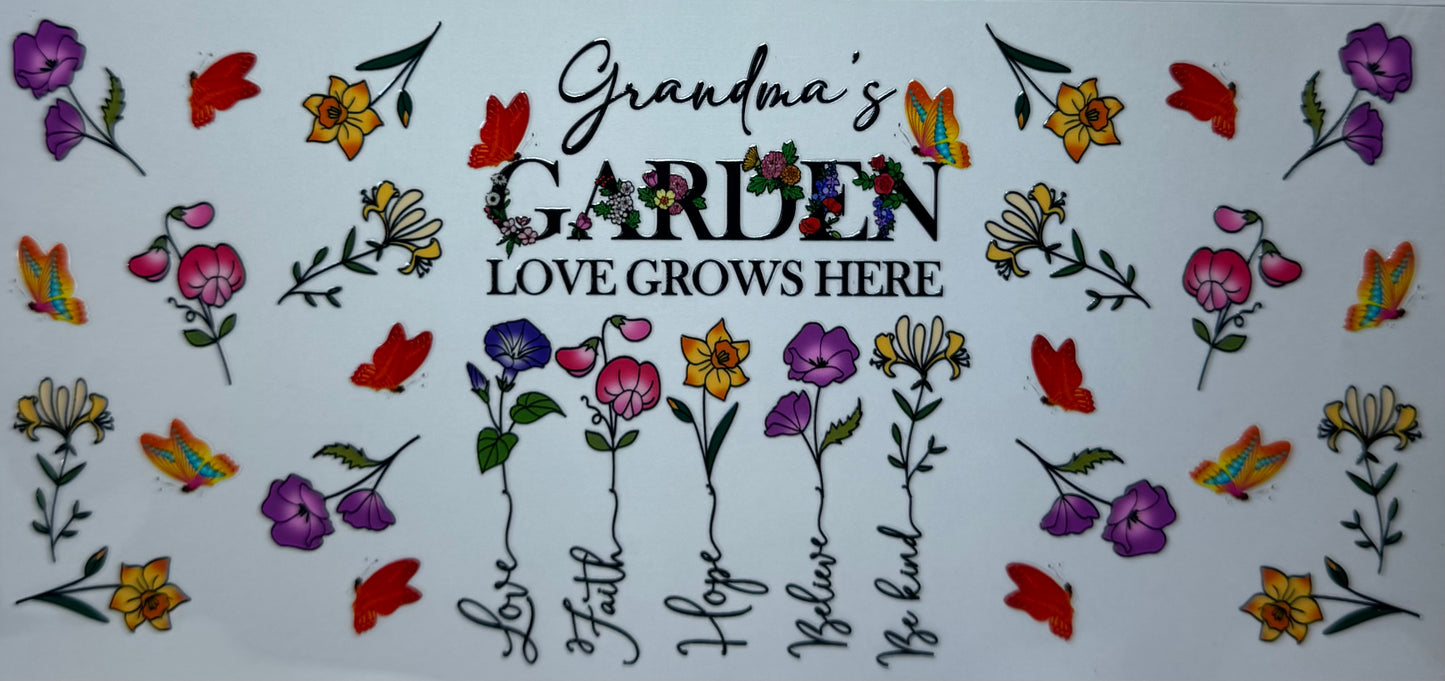 16oz UV DTF Libbey Wrap grandmas garden, love grows here #674