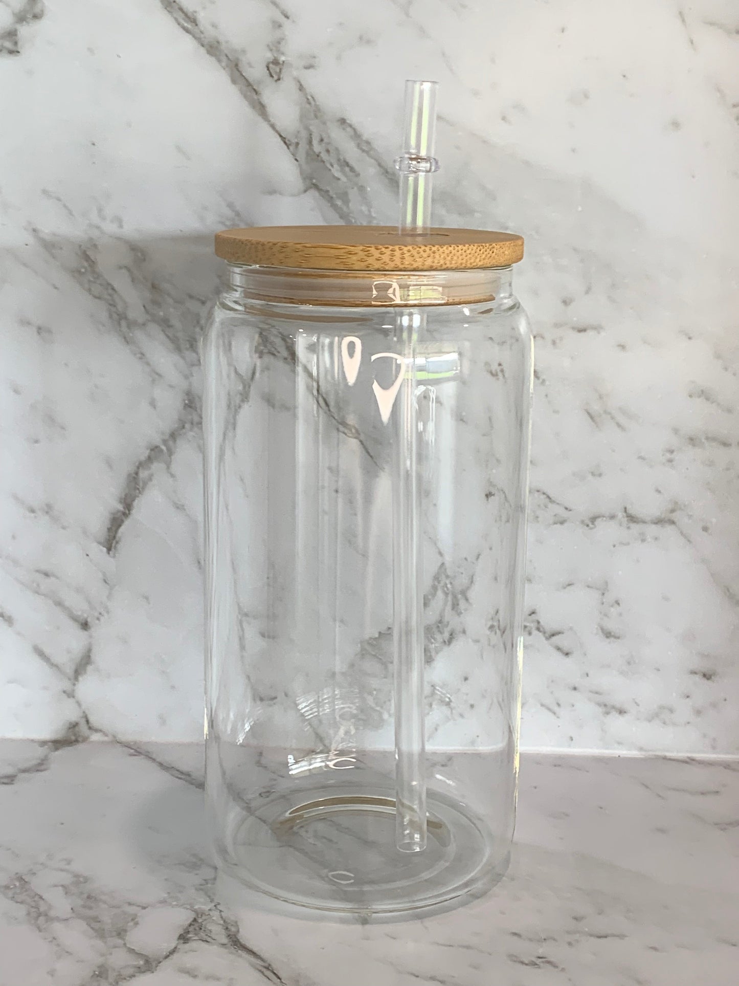 🥂 16oz CLEAR LIBBEY GLASS CAN – With Lid & Straw + FREE Glass Straw ✨