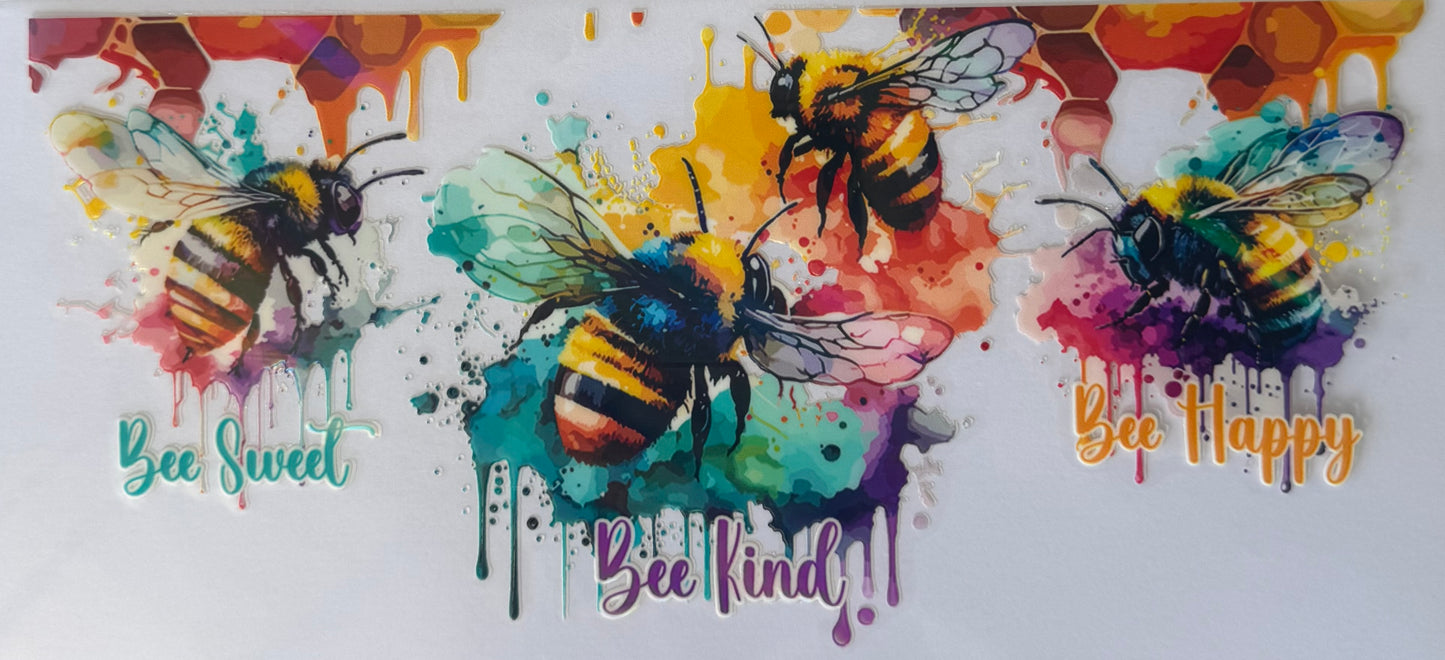 16oz UV DTF Libbey Wrap holographic Bee Sweet, Bee Kind, Bee Happy, Honey Drips #166