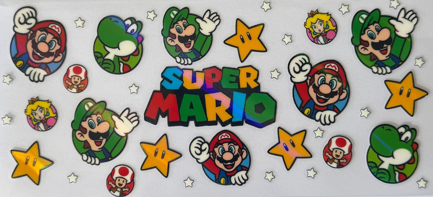 16oz UV DTF Libbey Wrap holographic super mario stars #127