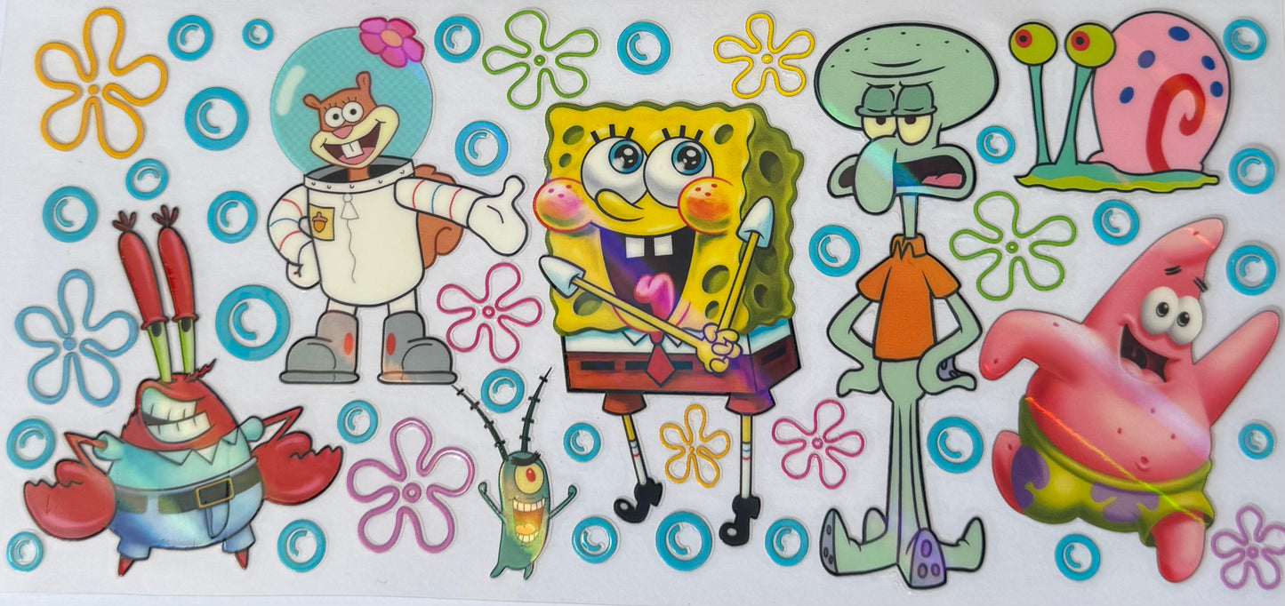 16oz UV DTF Libbey Wrap holographic spongebob and friends #155