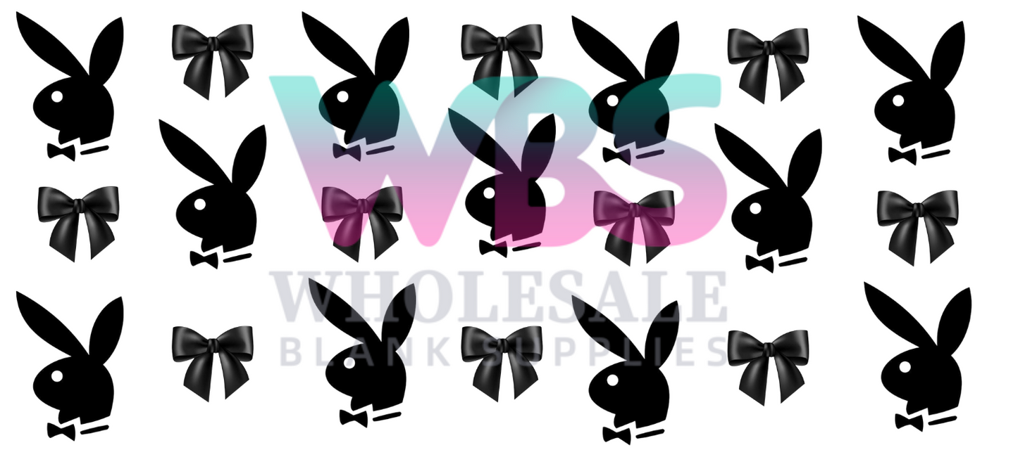 16oz UV DTF | Shot Glass | Libbey Wrap PLAYBOY BLACK black bows #A433
