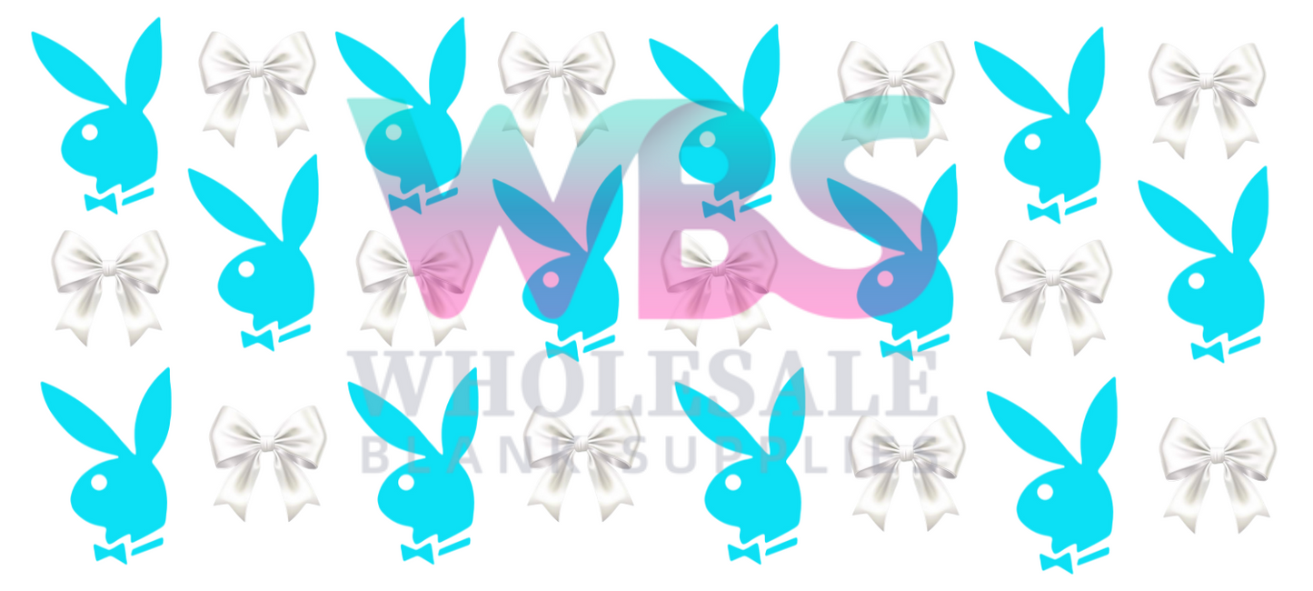 16oz UV DTF | Shot Glass | Libbey Wrap PLAYBOY BLUE blue bows #A435