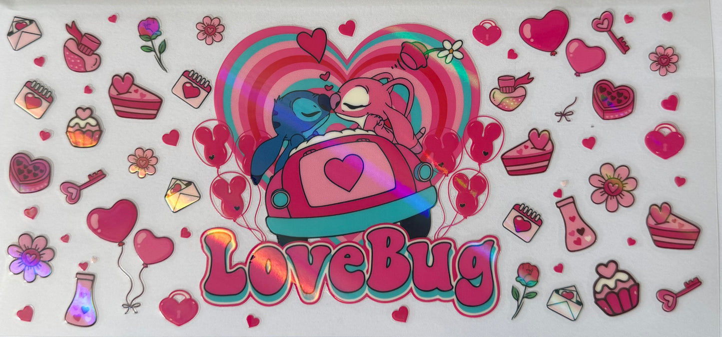16oz UV DTF Libbey Wrap holographic stitch love bug #153