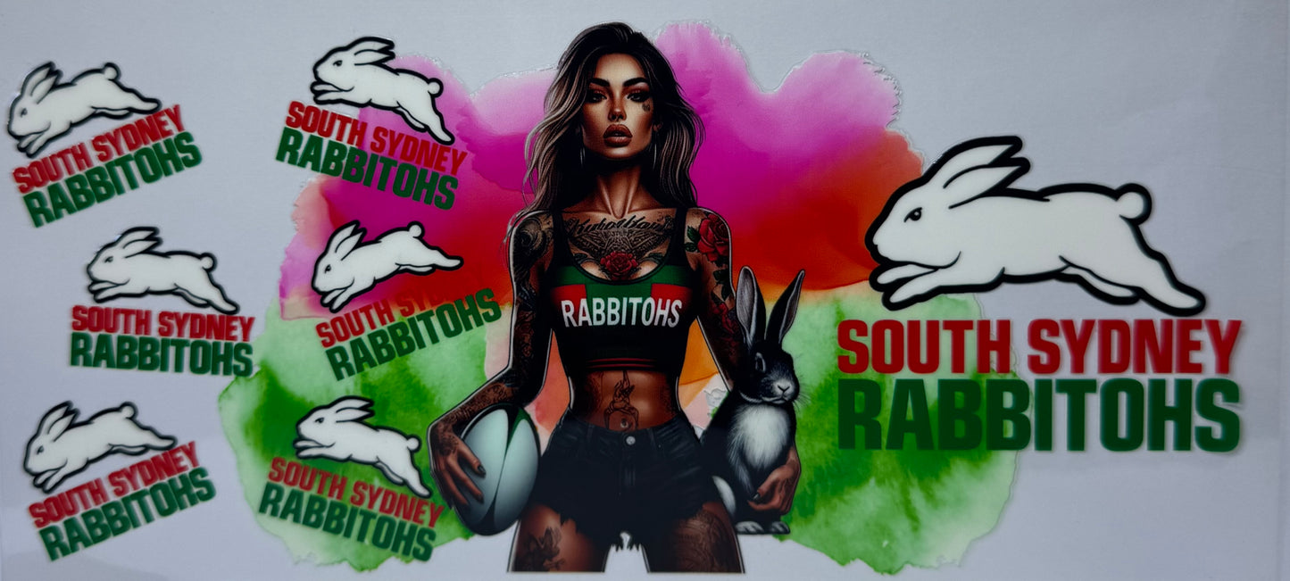 16oz UV DTF Libbey Wrap NRL south Sydney Rabbitohs #713
