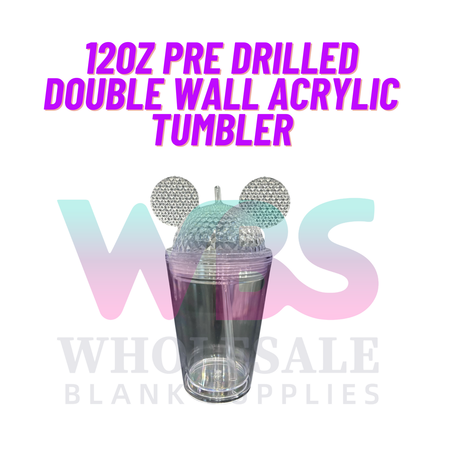 MICKEY EARS Double Wall Acrylic Tumbler with straw | YES PRE DRILLED | 12oz 16oz 24oz