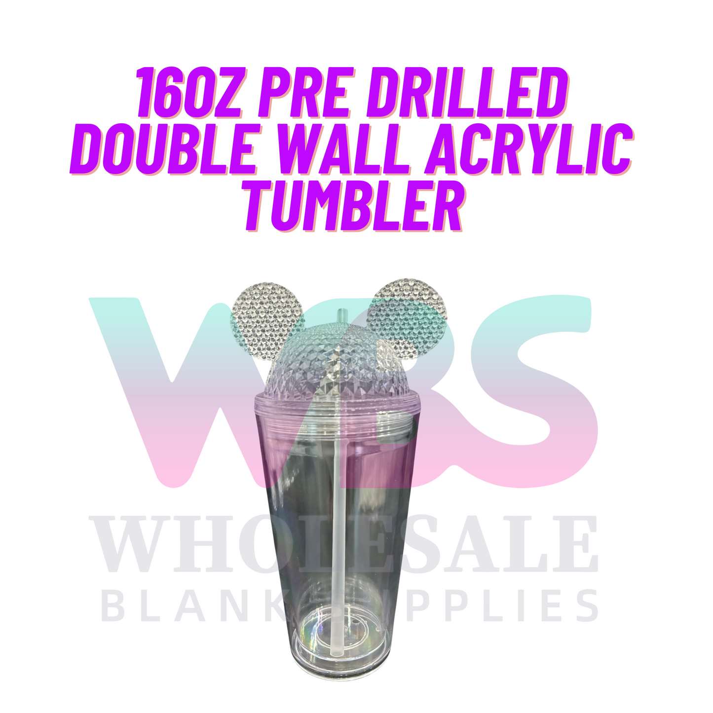 MICKEY EARS Double Wall Acrylic Tumbler with straw | YES PRE DRILLED | 12oz 16oz 24oz
