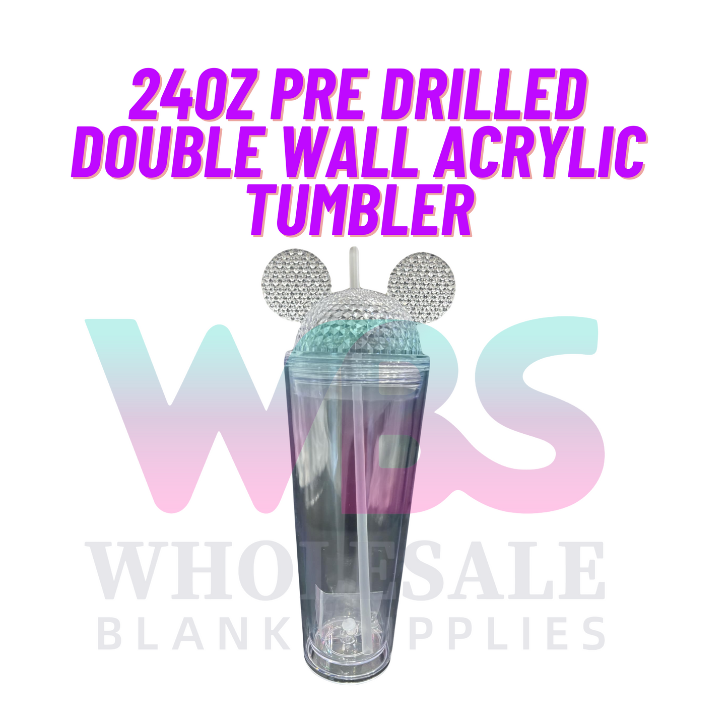MICKEY EARS Double Wall Acrylic Tumbler with straw | YES PRE DRILLED | 12oz 16oz 24oz