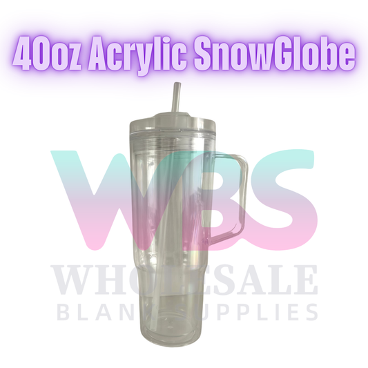 40oz Acrylic Snow Globe Double Wall Tumbler Mug ( Pre Drill + Plug)