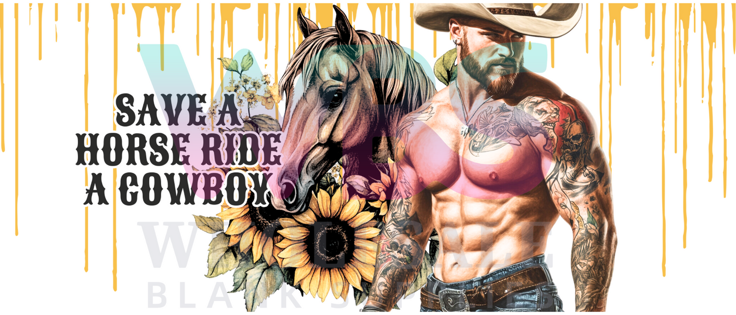 16oz UV DTF Libbey Wrap Tatt Boy Cowboy Save a horse ride a cowboy #317