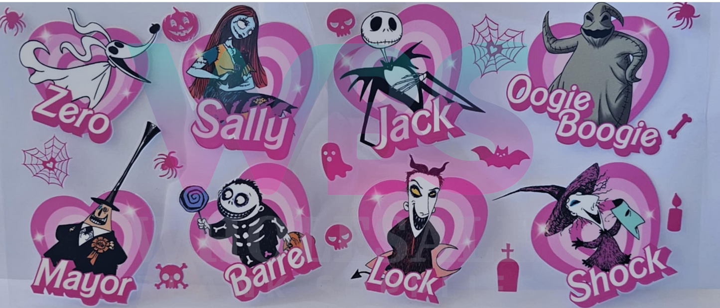 16oz UV DTF Libbey Wrap Jack & Sally +hearts gang HORROR #307
