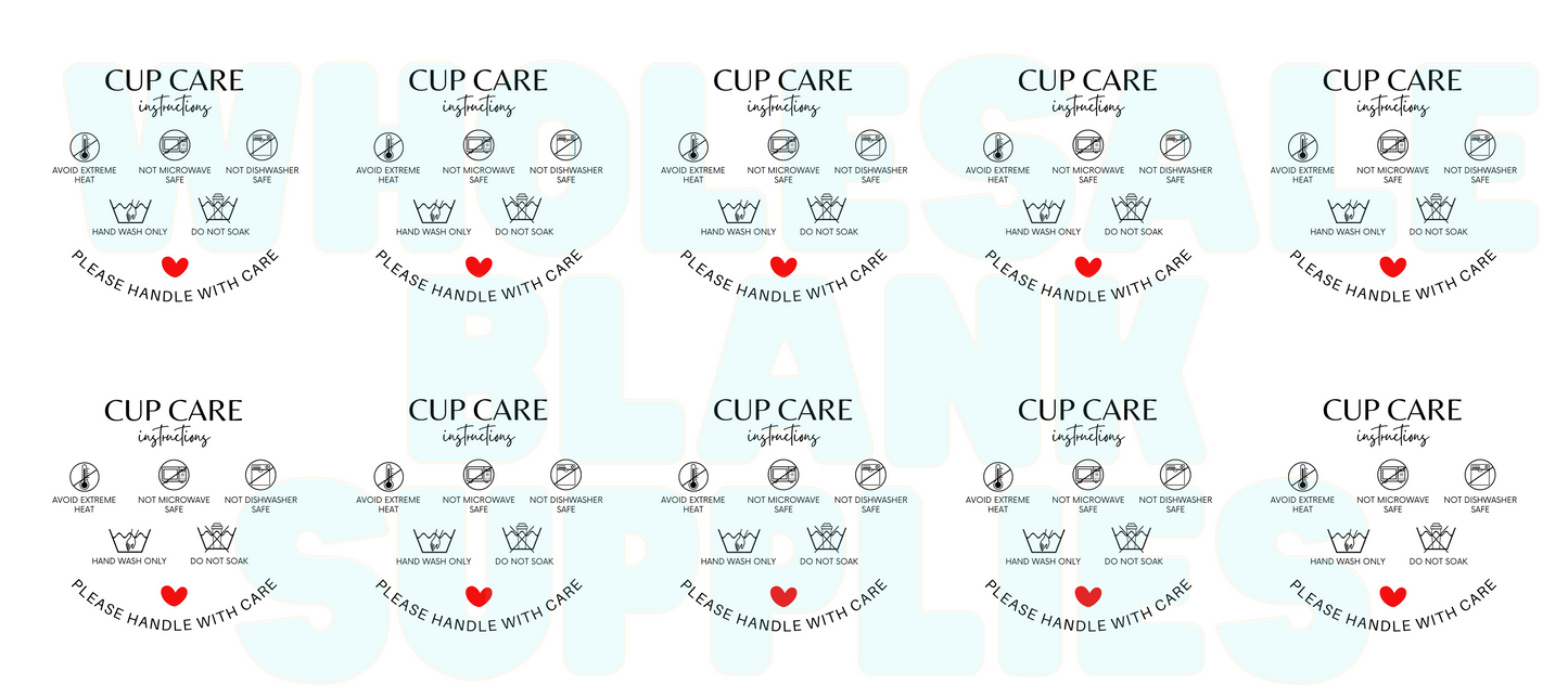 16oz UV DTF 10x cup decals on a sheet Libbey Handwash Only handle with care #45