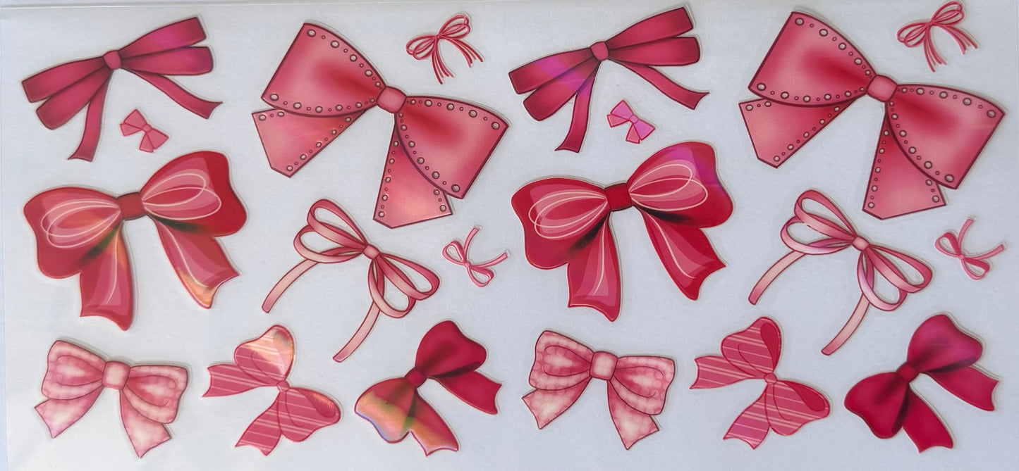 16oz UV DTF Libbey Wrap holographic pretty pink bows #160
