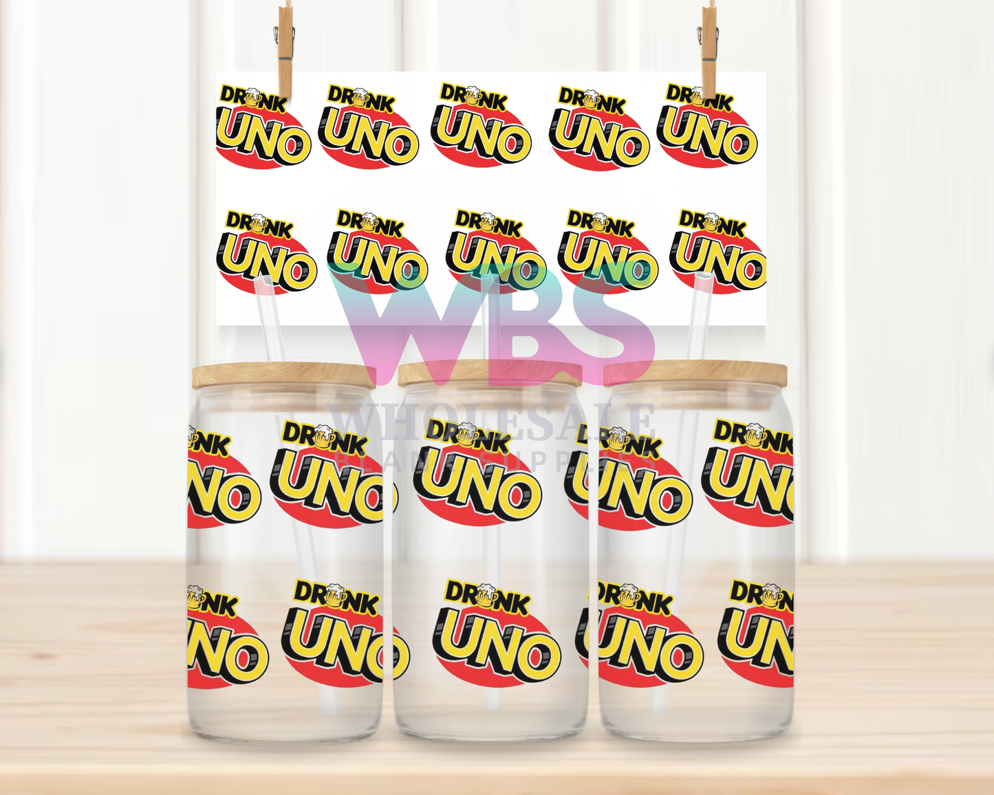 16oz UV DTF Libbey Wrap Drunk UNO #W68