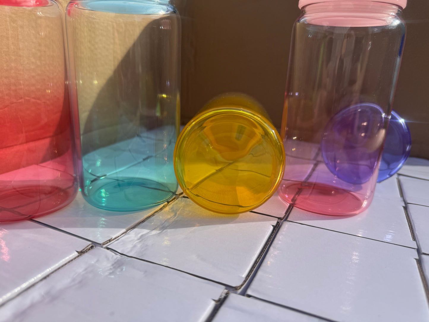 16oz Ombre Glass Libbey Cup – Colour Lid + Straw (V2)