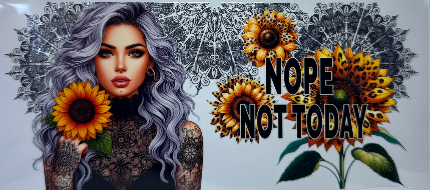 16oz UV DTF Libbey Wraps nope not today tattoo sunflower #a218
