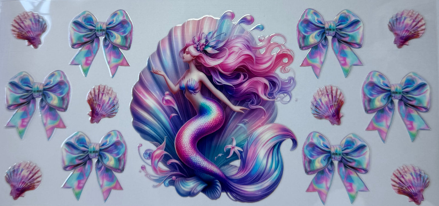 16oz UV DTF Libbey Wrap pretty mermaid shell bows #667