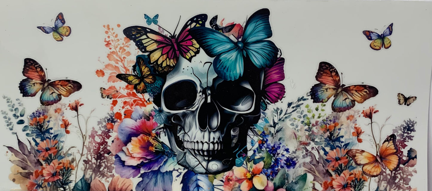 16oz UV DTF Libbey Wrap Skull Butterly Flowers #179