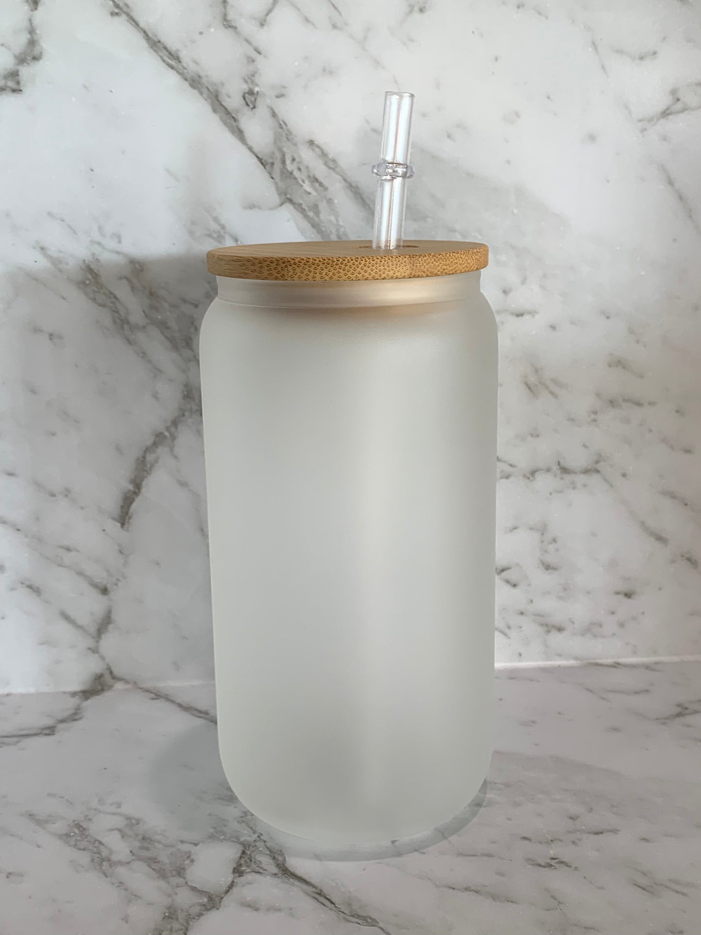 BULK BUY Frosted Libbey Soda Glass + Bamboo Lid + Straw Set 16 oz Beer Can