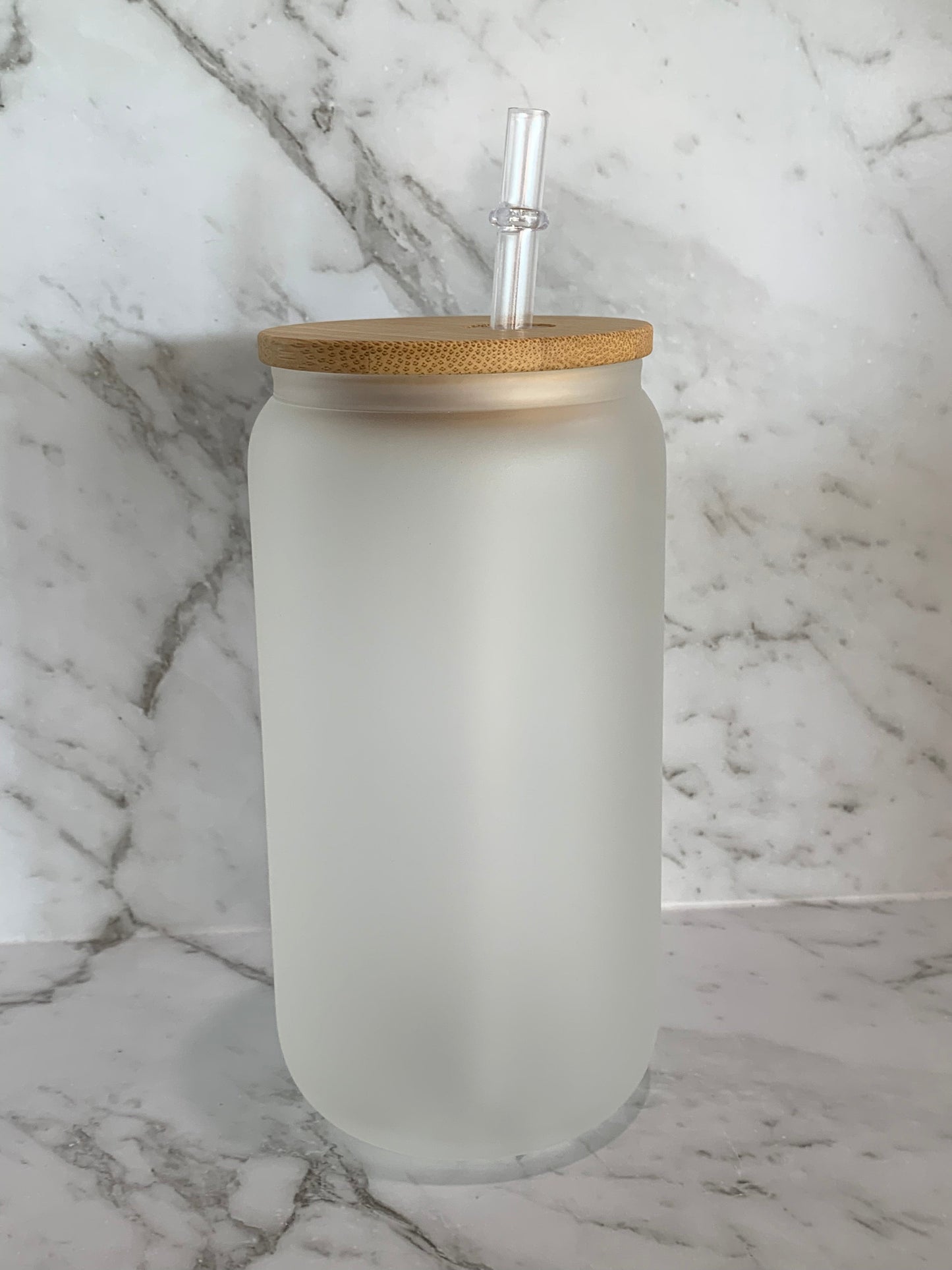 BULK BUY Frosted Libbey Soda Glass + Bamboo Lid + Straw Set 16 oz Beer Can