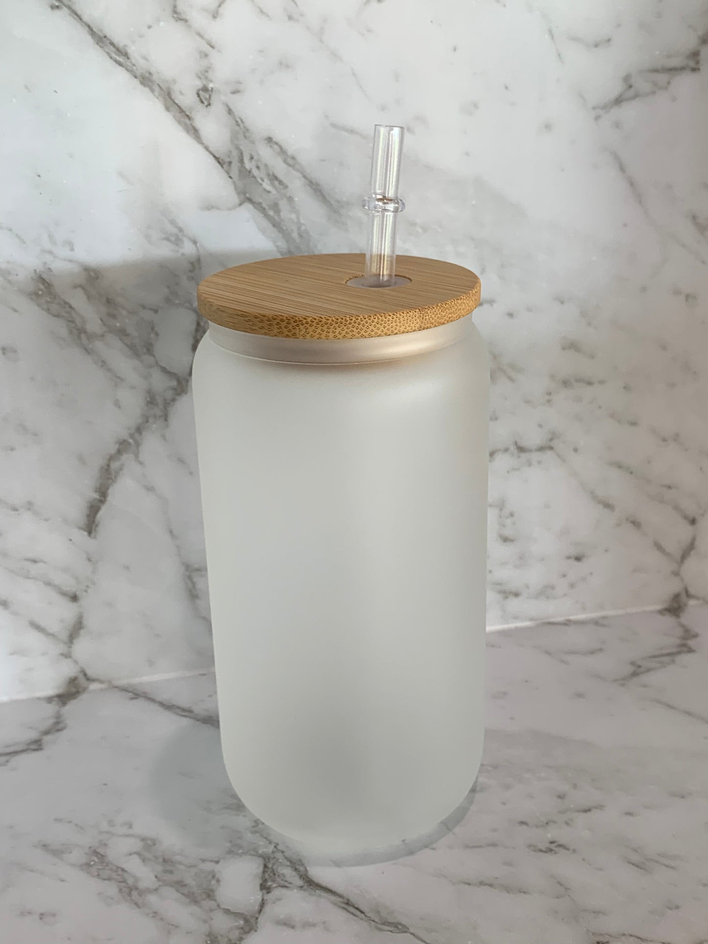 BULK BUY Frosted Libbey Soda Glass + Bamboo Lid + Straw Set 16 oz Beer Can