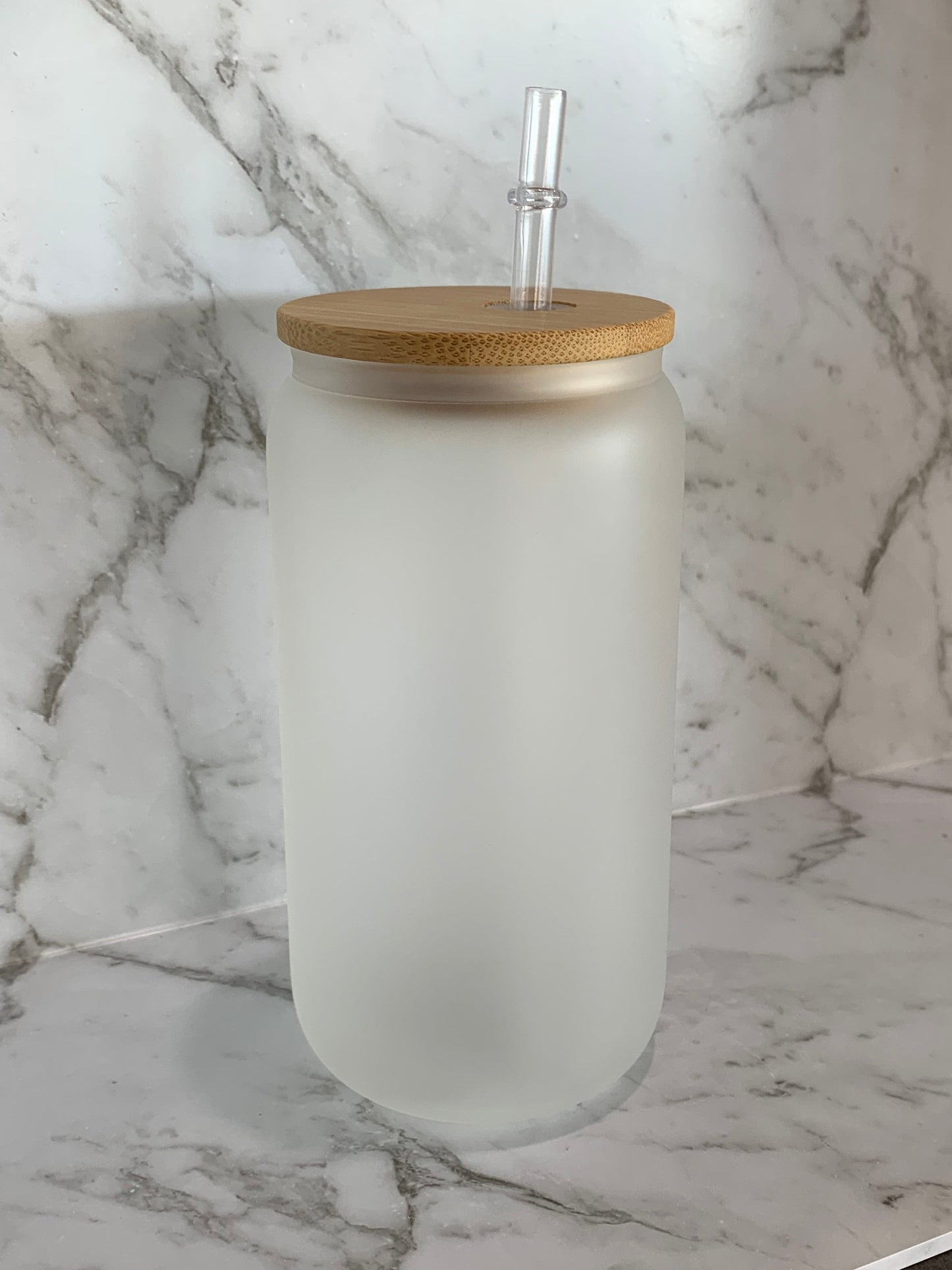 BULK BUY Frosted Libbey Soda Glass + Bamboo Lid + Straw Set 16 oz Beer Can