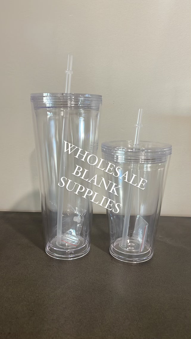 Acrylic Snow Globe Double Wall Tumbler Screw Flat Lid Straw ( Pre Drill + Plug)