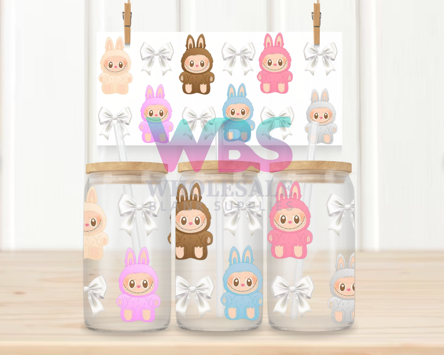 16oz UV DTF Libbey Wrap Labubu White Bow Kids #W63
