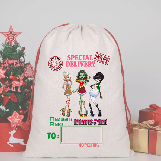 MONSTER HIGH SANTA SACK DTF – SPECIAL DELIVERY DTF Print  🎅💌 pre order OCTOBER